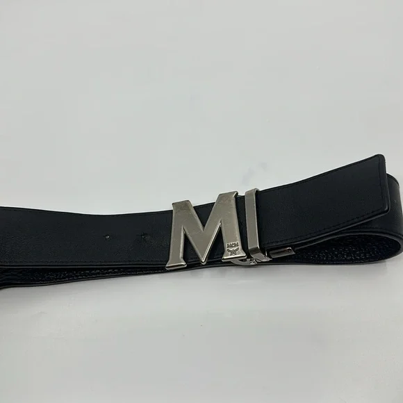 MCM Black Leather Reversible Belt with Silver M Buckle - Picture 11 of 16
